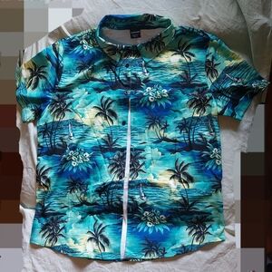 Tropical Blue Button Down Shirt